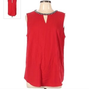 Dalia Embellished Sleeveless Blouse Rhinestone Collar Women's Large L Keyhole